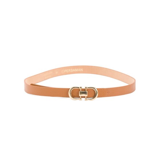 PERSAMAN NEW YORK Saddle Made In Italy Leather Gold Tone Double Buckle Belt - Picture 1 of 1